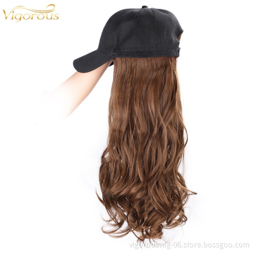 Long Wave curly Baseball Hat Wig Brown Wholesale Black Women Wig Hats Hair Wavy Extensions Wig
